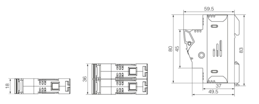 Modułowa podstawa bezpiecznikowa do systemów PV - Dimensions